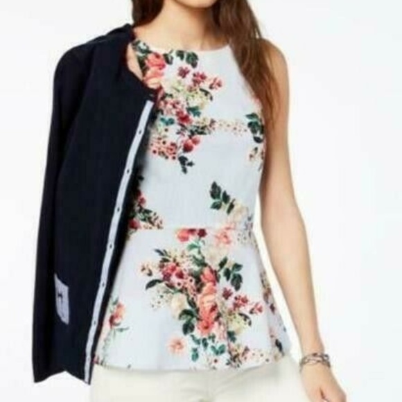 Tommy Hilfiger Tops - Tommy Hilfiger Floral-Print Cotton Peplum Top